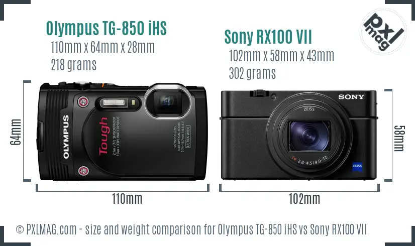 Olympus TG-850 iHS vs Sony RX100 VII size comparison