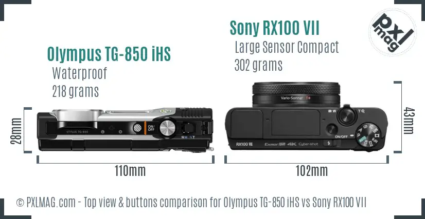 Olympus TG-850 iHS vs Sony RX100 VII top view buttons comparison
