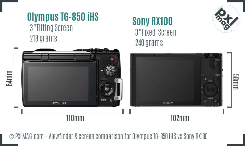 Olympus TG-850 iHS vs Sony RX100 Screen and Viewfinder comparison