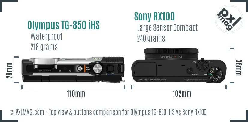 Olympus TG-850 iHS vs Sony RX100 top view buttons comparison