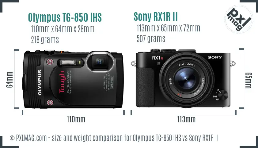 Olympus TG-850 iHS vs Sony RX1R II size comparison