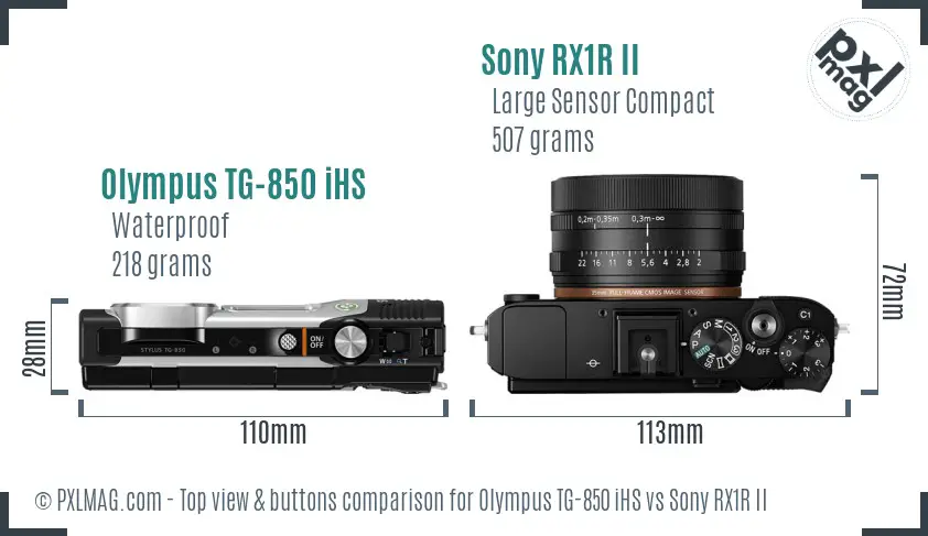 Olympus TG-850 iHS vs Sony RX1R II top view buttons comparison