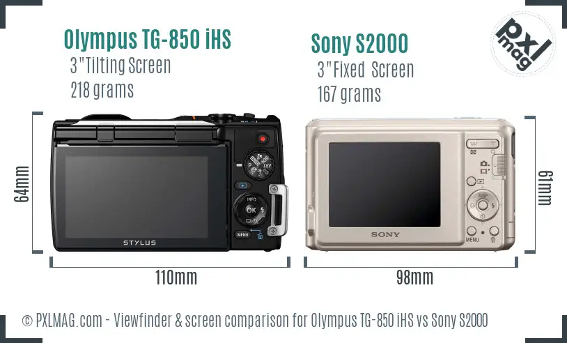Olympus TG-850 iHS vs Sony S2000 Screen and Viewfinder comparison
