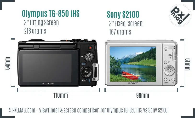 Olympus TG-850 iHS vs Sony S2100 Screen and Viewfinder comparison