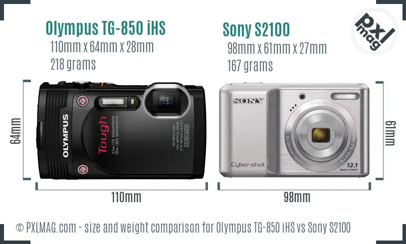 Olympus TG-850 iHS vs Sony S2100 size comparison