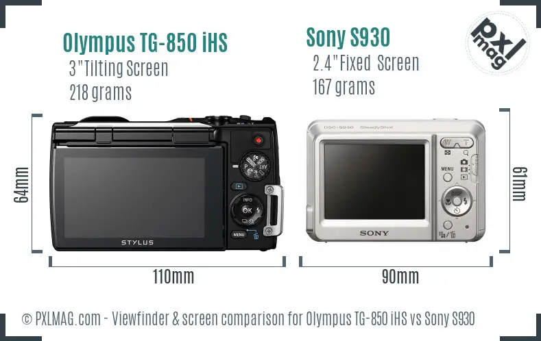 Olympus TG-850 iHS vs Sony S930 Screen and Viewfinder comparison