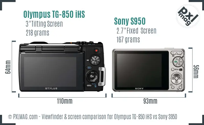 Olympus TG-850 iHS vs Sony S950 Screen and Viewfinder comparison