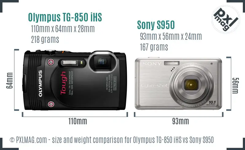 Olympus TG-850 iHS vs Sony S950 size comparison
