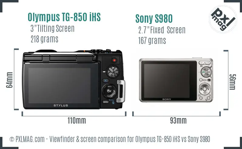 Olympus TG-850 iHS vs Sony S980 Screen and Viewfinder comparison
