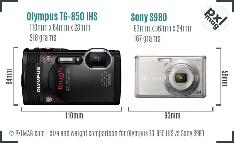 Olympus TG-850 iHS vs Sony S980 size comparison