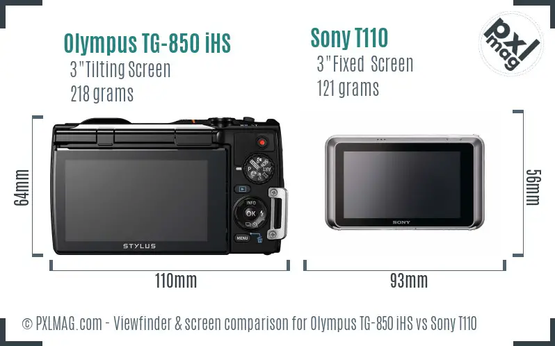 Olympus TG-850 iHS vs Sony T110 Screen and Viewfinder comparison