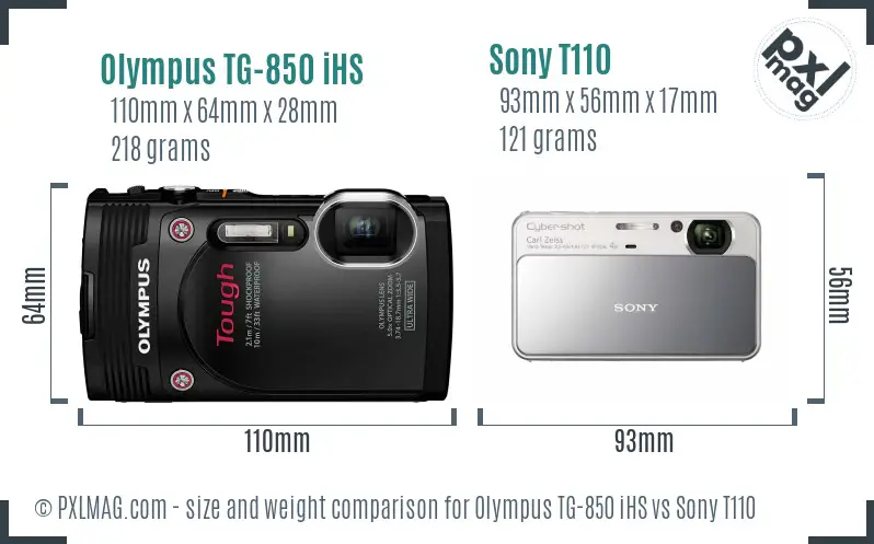 Olympus TG-850 iHS vs Sony T110 size comparison