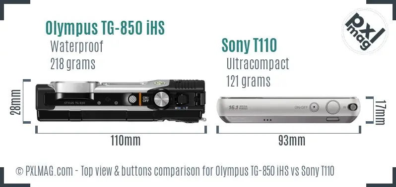 Olympus TG-850 iHS vs Sony T110 top view buttons comparison
