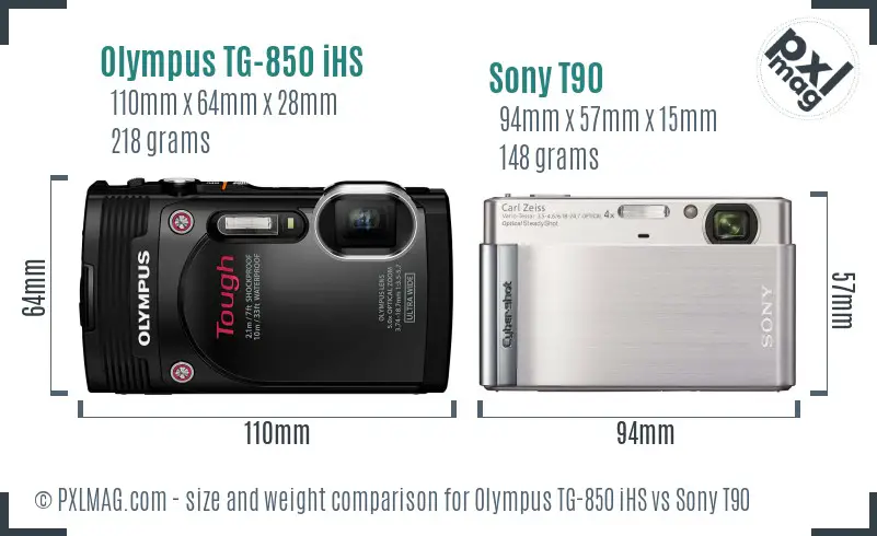 Olympus TG-850 iHS vs Sony T90 size comparison