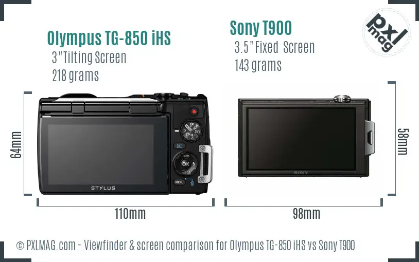 Olympus TG-850 iHS vs Sony T900 Screen and Viewfinder comparison