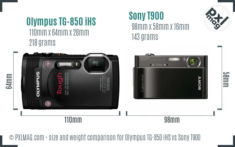 Olympus TG-850 iHS vs Sony T900 size comparison
