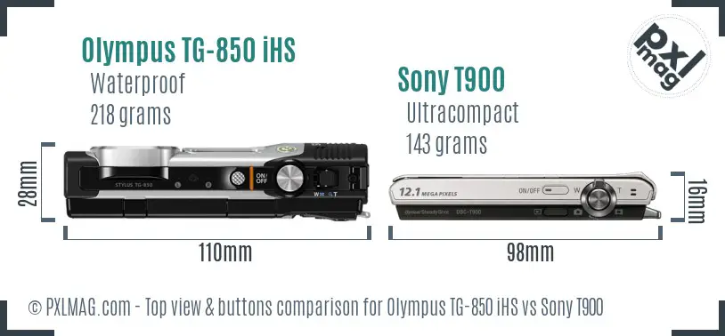 Olympus TG-850 iHS vs Sony T900 top view buttons comparison