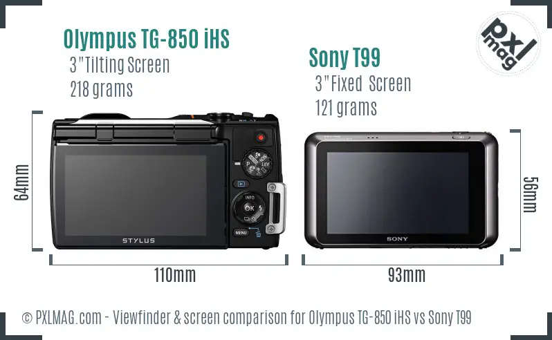 Olympus TG-850 iHS vs Sony T99 Screen and Viewfinder comparison