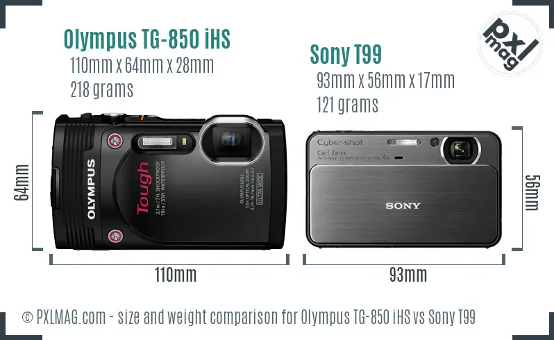 Olympus TG-850 iHS vs Sony T99 size comparison