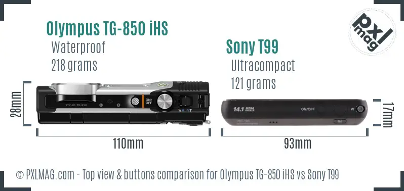 Olympus TG-850 iHS vs Sony T99 top view buttons comparison
