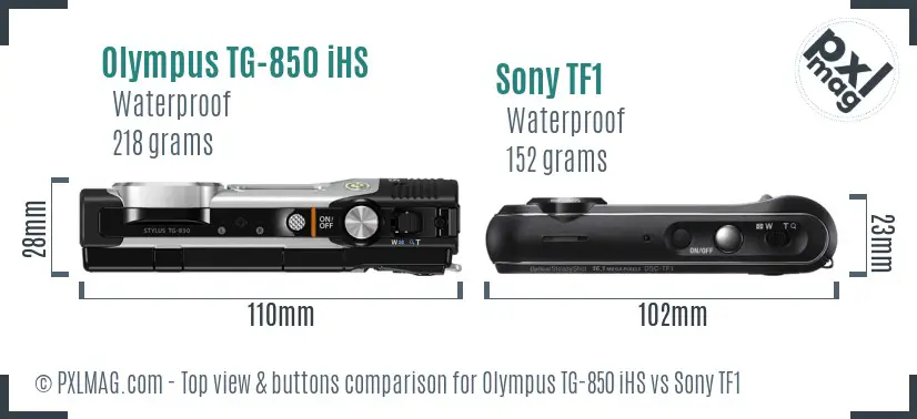 Olympus TG-850 iHS vs Sony TF1 top view buttons comparison