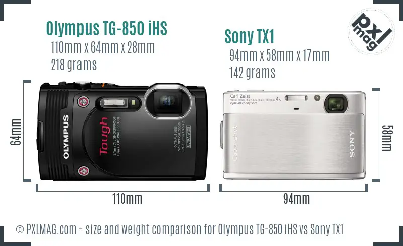 Olympus TG-850 iHS vs Sony TX1 size comparison