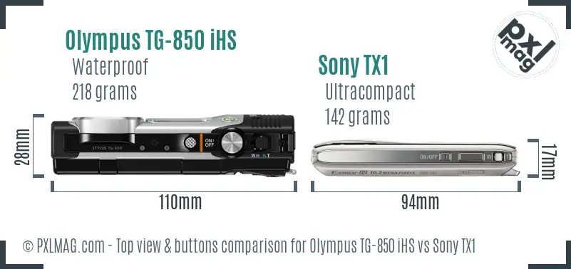Olympus TG-850 iHS vs Sony TX1 top view buttons comparison