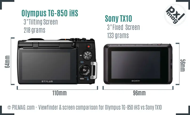 Olympus TG-850 iHS vs Sony TX10 Screen and Viewfinder comparison