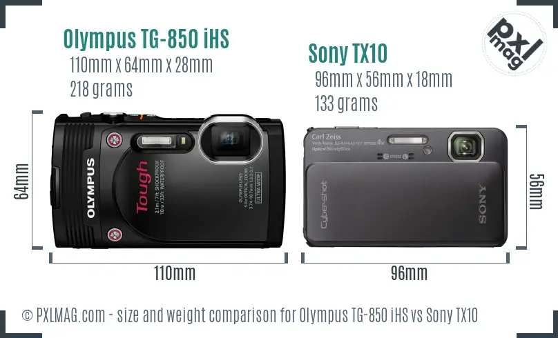 Olympus TG-850 iHS vs Sony TX10 size comparison