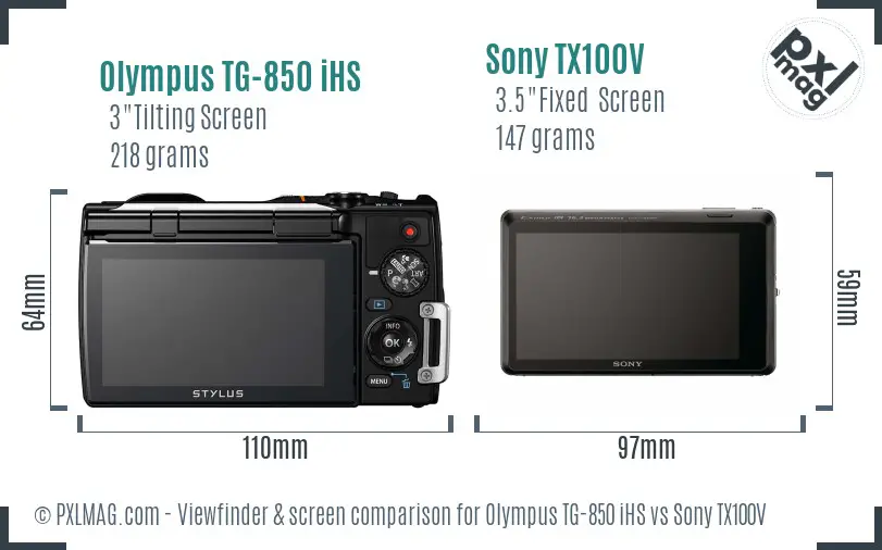 Olympus TG-850 iHS vs Sony TX100V Screen and Viewfinder comparison