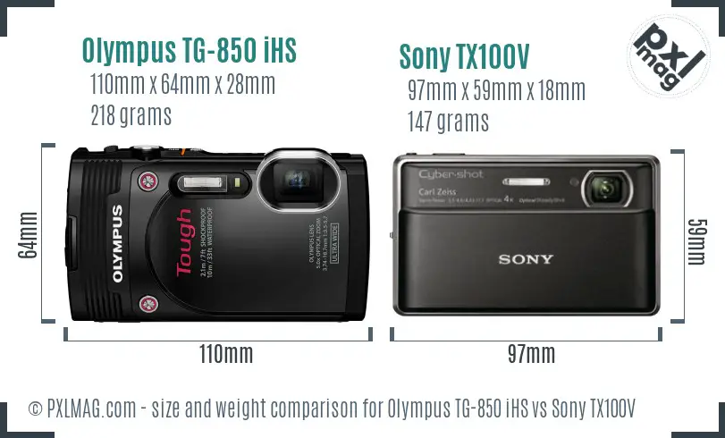 Olympus TG-850 iHS vs Sony TX100V size comparison