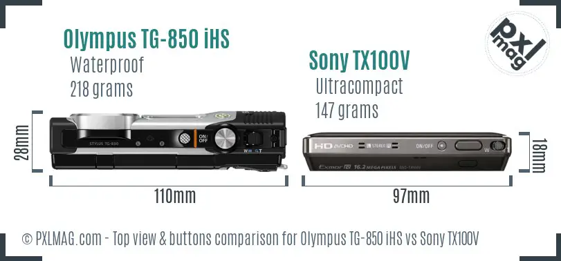 Olympus TG-850 iHS vs Sony TX100V top view buttons comparison
