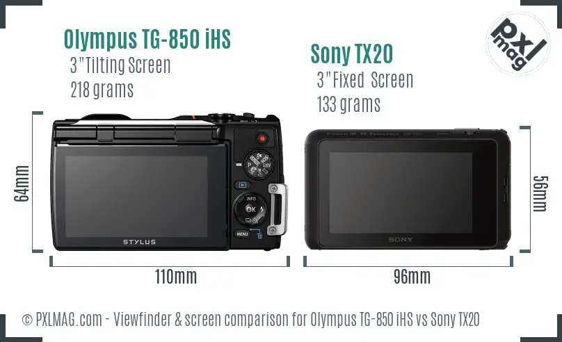 Olympus TG-850 iHS vs Sony TX20 Screen and Viewfinder comparison