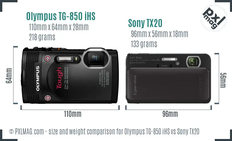 Olympus TG-850 iHS vs Sony TX20 size comparison