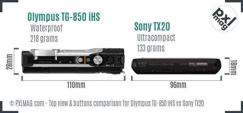 Olympus TG-850 iHS vs Sony TX20 top view buttons comparison
