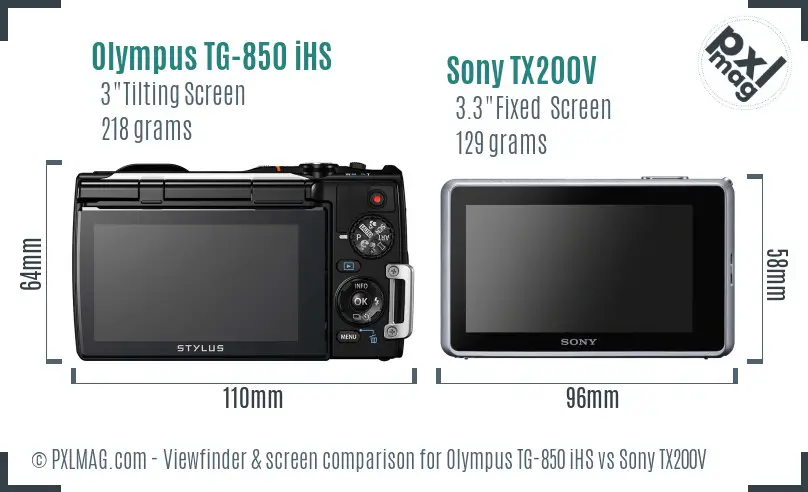 Olympus TG-850 iHS vs Sony TX200V Screen and Viewfinder comparison