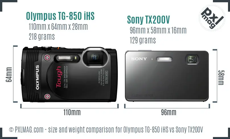 Olympus TG-850 iHS vs Sony TX200V size comparison