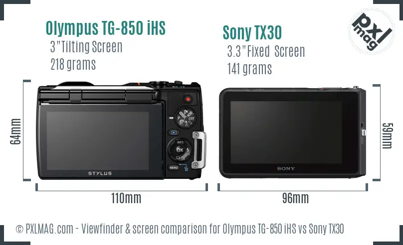 Olympus TG-850 iHS vs Sony TX30 Screen and Viewfinder comparison