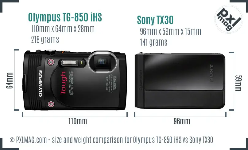 Olympus TG-850 iHS vs Sony TX30 size comparison