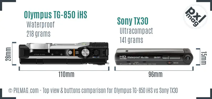 Olympus TG-850 iHS vs Sony TX30 top view buttons comparison