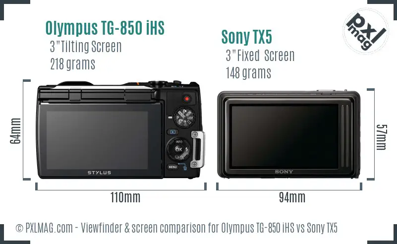 Olympus TG-850 iHS vs Sony TX5 Screen and Viewfinder comparison