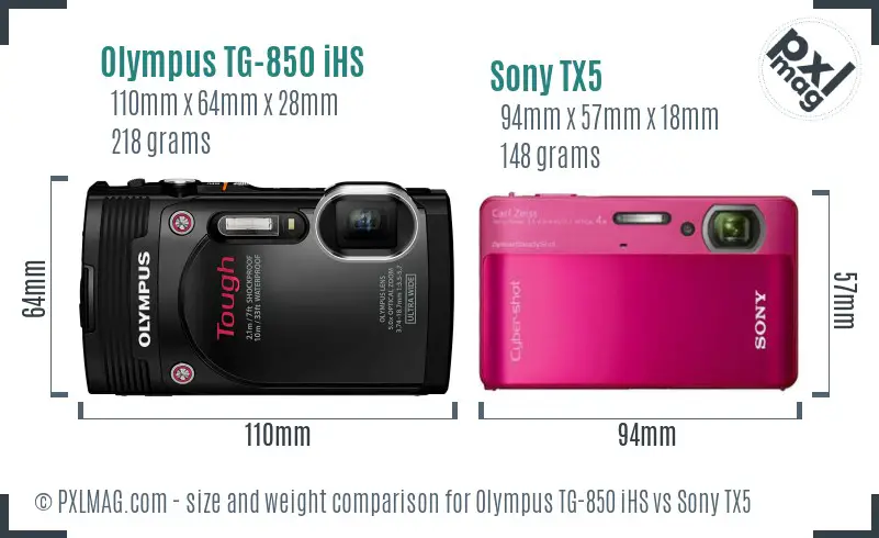 Olympus TG-850 iHS vs Sony TX5 size comparison