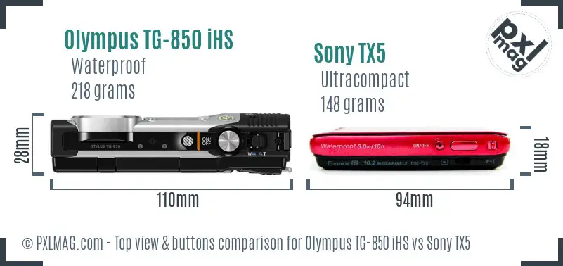 Olympus TG-850 iHS vs Sony TX5 top view buttons comparison