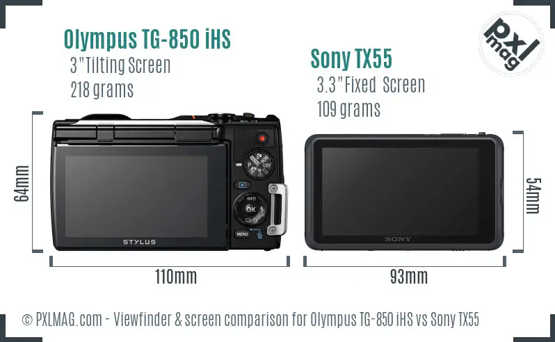 Olympus TG-850 iHS vs Sony TX55 Screen and Viewfinder comparison