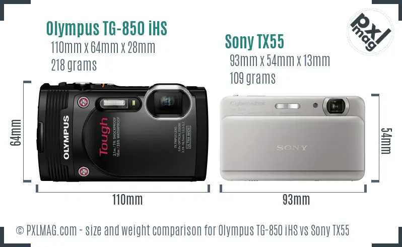 Olympus TG-850 iHS vs Sony TX55 size comparison