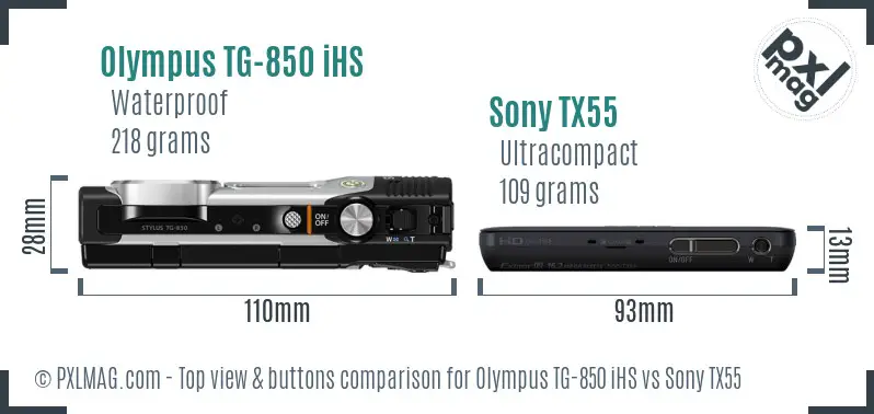 Olympus TG-850 iHS vs Sony TX55 top view buttons comparison