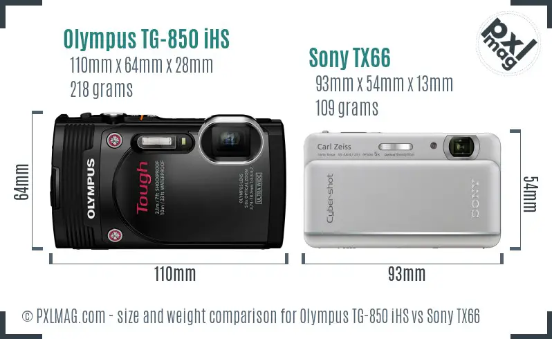 Olympus TG-850 iHS vs Sony TX66 size comparison