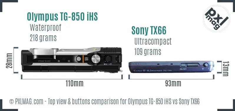 Olympus TG-850 iHS vs Sony TX66 top view buttons comparison