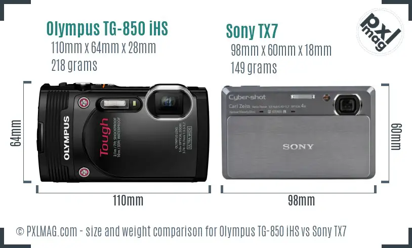 Olympus TG-850 iHS vs Sony TX7 size comparison