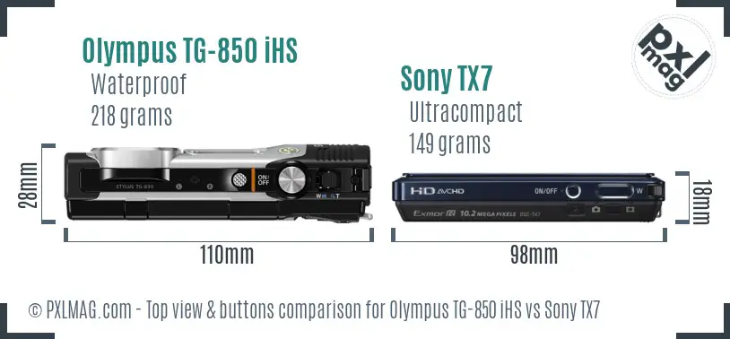 Olympus TG-850 iHS vs Sony TX7 top view buttons comparison